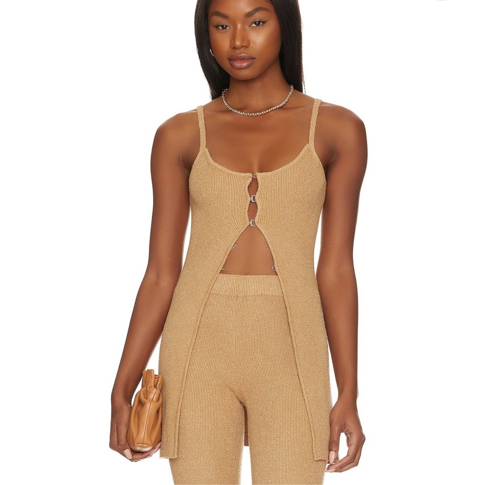 Camila Coelho Tan Knit Cutout Tank Top and pants set